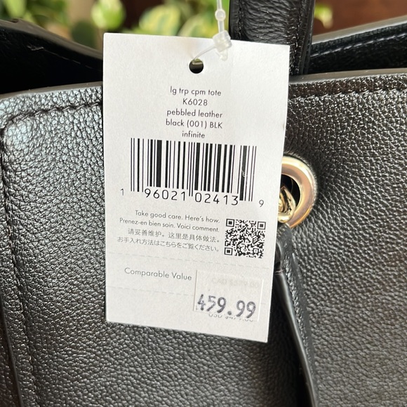 ♠️Kate Spade Large Infinite Triple Comp Tote Bag- Black- Pebble Leather-NWT - Picture 14 of 16